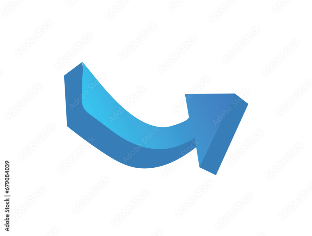 Aufkleber blue arrow in cartoon style. this 3d-style element of set - a blue curve arrow and shadow provide cl