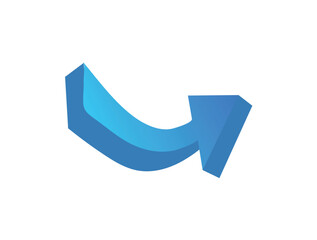Blue arrow in cartoon style. This 3D-style element of set - a blue curve arrow and shadow provide clear direction. Vector illustration.