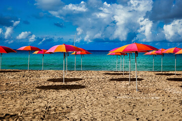 beach umbrella on the beach - 679084074