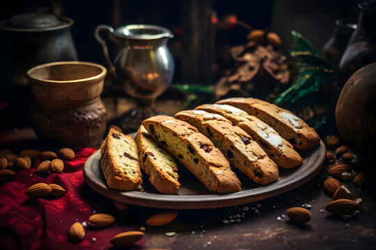 Baking Almond biscotti, christmas season