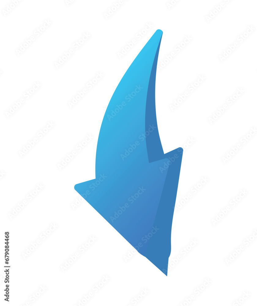 Poster blue arrow in cartoon style. this 3d-style element of set - a blue arrow with a shadow is perfect to