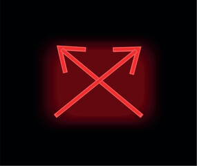 Red neon arrow in cartoon style. This element of set - a bold red neon arrow against a black background for unmistakable double direction. Vector illustration.