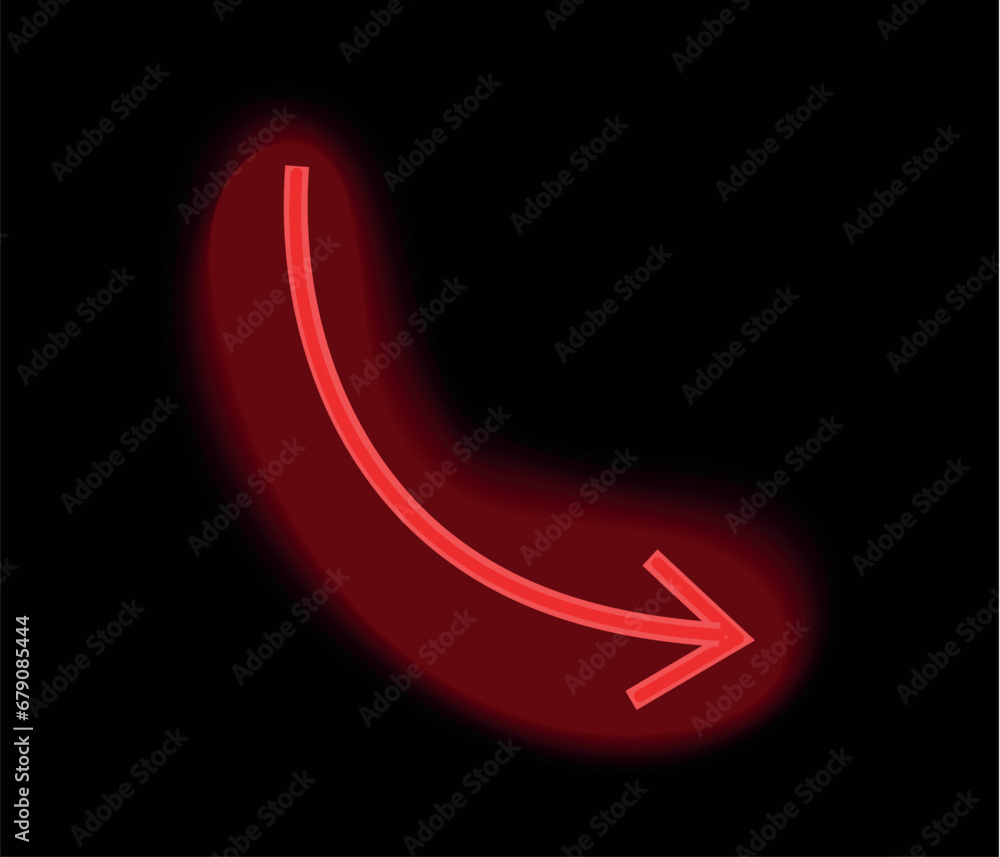 Poster red neon element in cartoon style. this element of set features a striking red neon arrow on a sleek