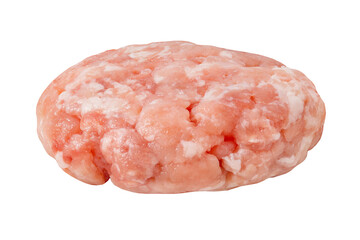 Cutlet raw minced meat, uncooked, one, isolated on white background with clipping path
