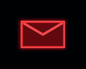 Red neon element in cartoon style. This red neon element of set showcase the classic envelope email symbol on a sleek black background. Vector illustration.