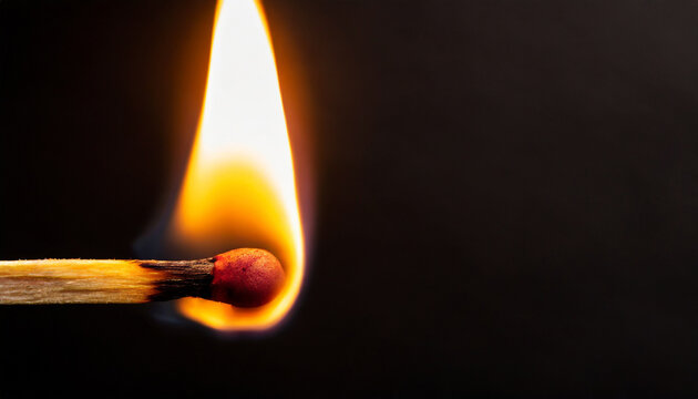 Macro photography of a burning match stick against black background