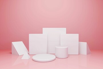 White geometric shapes on a pink background: A stylish and modern image that is perfect for any design or marketing project