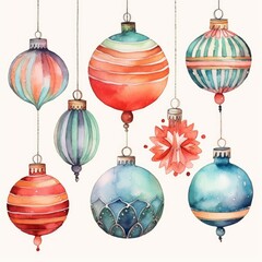 set of christmas decorations isolated on white