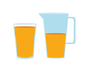 Transparent teapot with fruit juice and glass. Healthy breakfast.