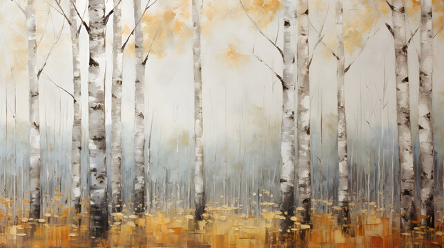 oil painting of forest birch trees texture marble. Generative AI.