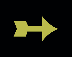 Neon arrow in carton style. This yellow arrow with specific shape is a key element in collection for black backgrounds. Vector illustration.