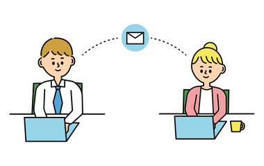 ビジネス　仕事　メールを送信する　男女　イラスト