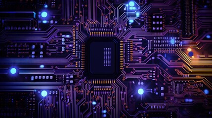 Fototapeta premium An electronic circuit board displaying intricate microchip arrangements.