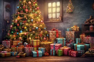 Gifts of Wonder: Christmas Presents Beneath a Sparkling Tree