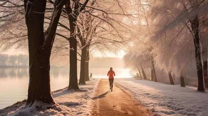 Foto op Plexiglas Fitness running woman in winter season © PaulShlykov
