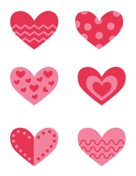 Collection of different pink hearts for valentines day.