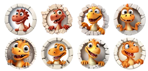 Gordijnen set of funny cute Dinosaurs  looks of Wall on transparent, isolated background, png, generated ai © weissdesign