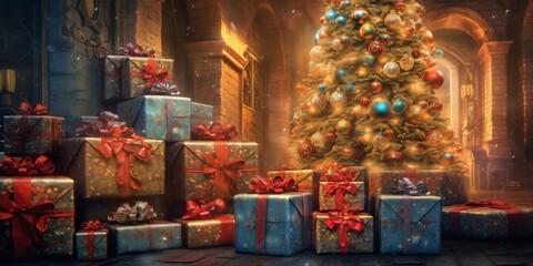 Gifts of Wonder: Christmas Presents Beneath a Sparkling Tree