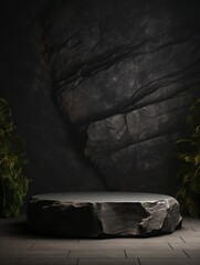 Dark stone podium for display product empty podium, copy space, generative ai