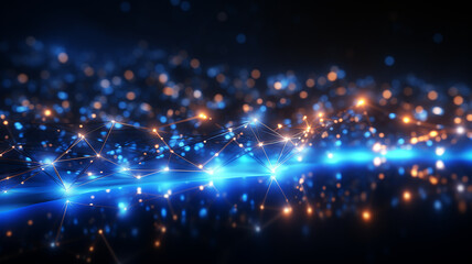 Naklejka premium Glowing blue connection line background. Abstract futuristic molecules technology with polygonal shapes. Modern digital technology background concept. Generative AI