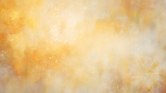 Soft pastel earthy, organic, golden yellow beige textured bokeh background with mandala texture marble. Generative AI.