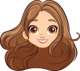 Deurstickers Smiling Woman with Big Eyes and Long Brown Hair © GraphicsRF