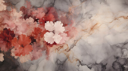 vintage wallpaper with flowers marble texture. Generative AI.