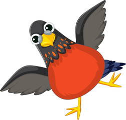 Adorable Cartoon Bird Spreading Wings on One Leg