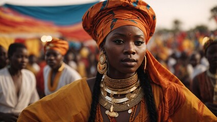 black history month, woman with typical clothing in radiant colors 