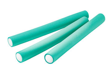 Curlers hair soft, three pieces, aligned, isolated on white background with clipping path