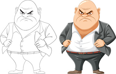 Grumpy Bald Middle-Age Mafia Man Cartoon Character