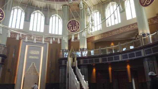 ISTANBUL, TURKEY, MAY 28, 2023: Interior detail from Taksim Mosque, a mosque complex at Taksim Square,was designed by Sefik Birkiye and Selim Dalaman, inaugurated with a Sunday prayer on May 28, 2023.