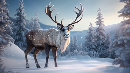 Naklejka na ściany i meble Wild Deer in Winter Forest Serenity