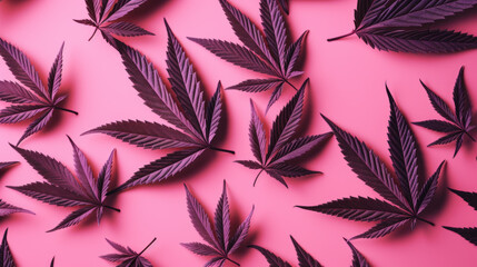 pattern of pink cannabis leaves on a pink background