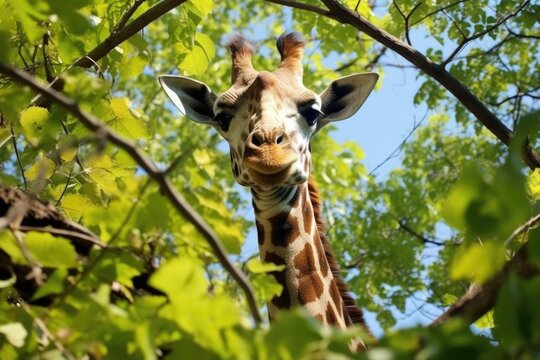 picture of a giraffes long neck reaching for leaves
