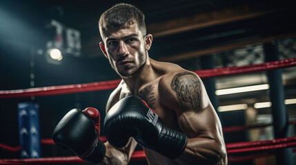Image of a male professional beginner boxer training in the gym