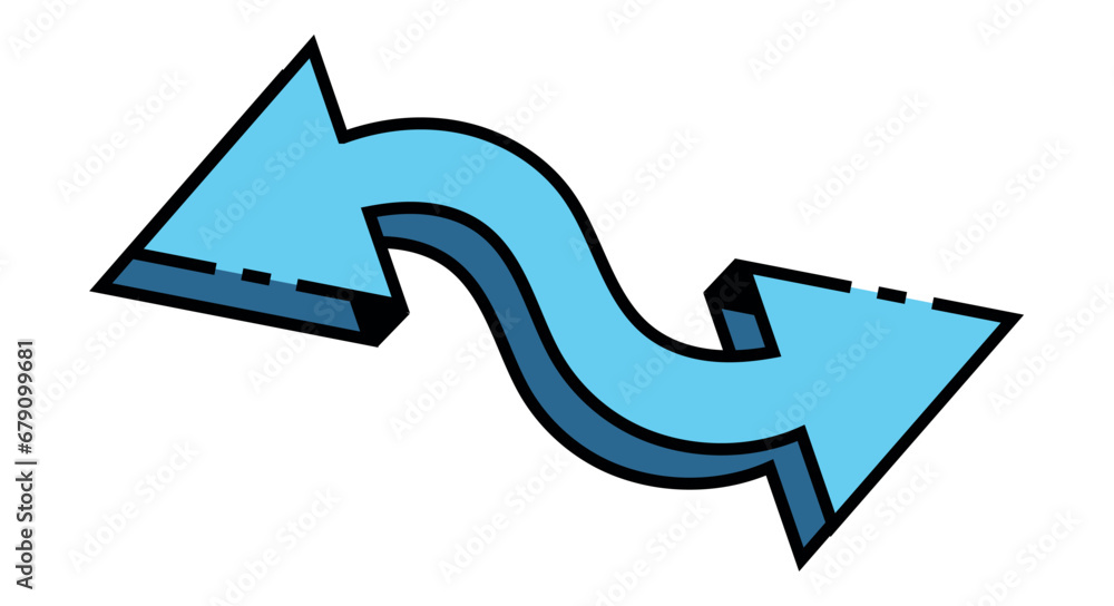 Aufkleber arrow of set in cartoon style. this vibrant artwork showcase curve 3d blue arrow that adds depth and