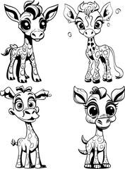 Giraffe animal coloring page, vector image