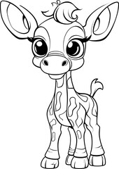 Giraffe animal coloring page, vector image