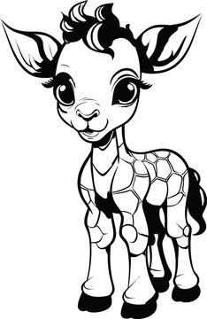 Giraffe animal coloring page, vector image