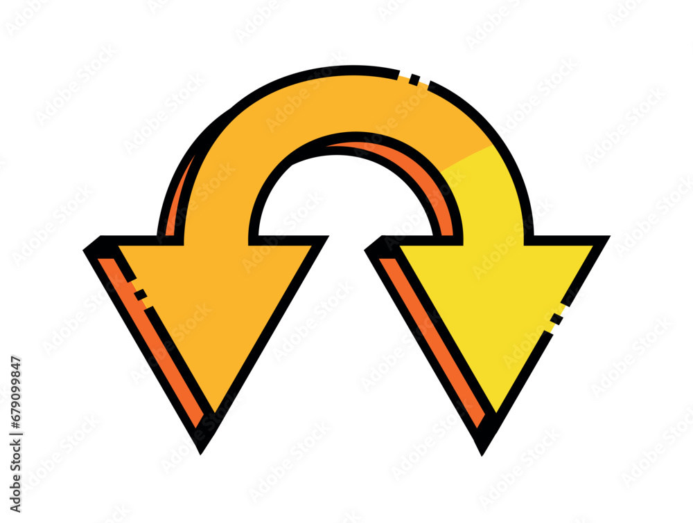 Poster arrow of set in cartoon style. this stunning 3d yellow arrow with double direction enhance the color