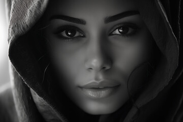 Closeup portrait of a naturally beautiful woman wearing hijab