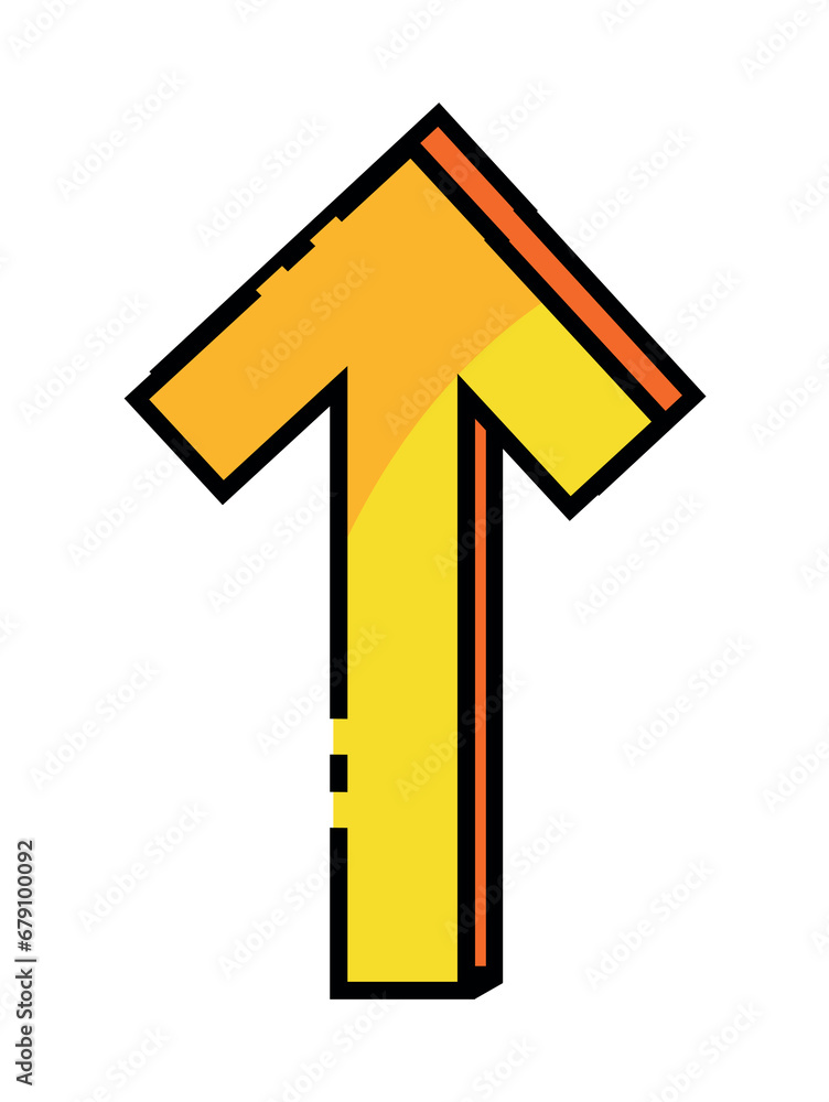 Aufkleber arrow of set in cartoon style. this image with 3d yellow arrow creates a sense of forward movement a