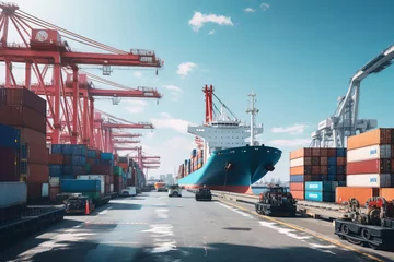 Foto op Plexiglas Container ship unloading freight or loads cargo at industrial port © colnihko