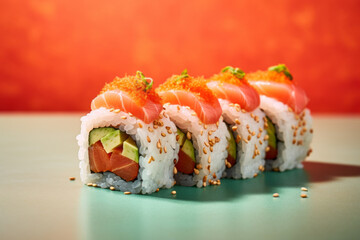 Sushi set on color background