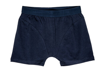 Male underwear isolated. Close-up of dark blue boxer short isolated on a white background. Mens...