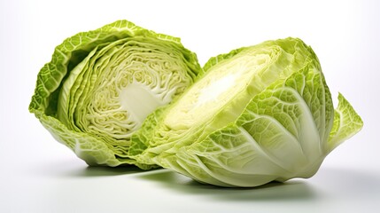 Split cabbage isolated on white background - obrazy, fototapety, plakaty