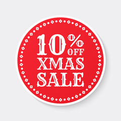 10% off. Xmas sale label, sticker or icon. Christmas discount banner. 10 percent price off sign, logo or circle badge design. Vector illustration.