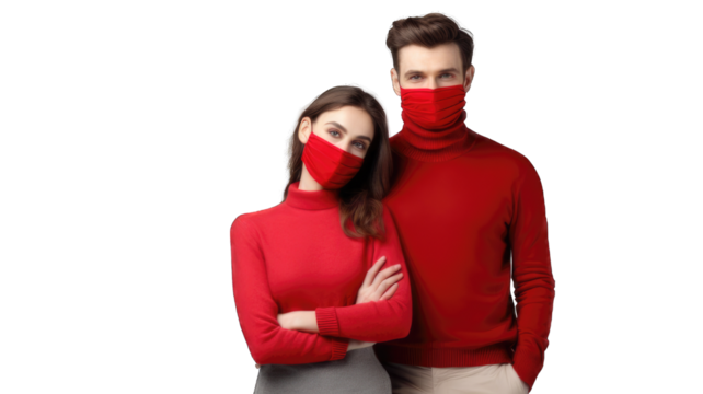 Man and woman wear mask. PNG isolated on a transparent background.