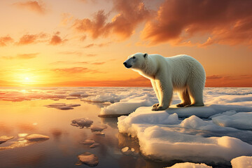 polar bear standing on an ice floe in the Arctic - obrazy, fototapety, plakaty